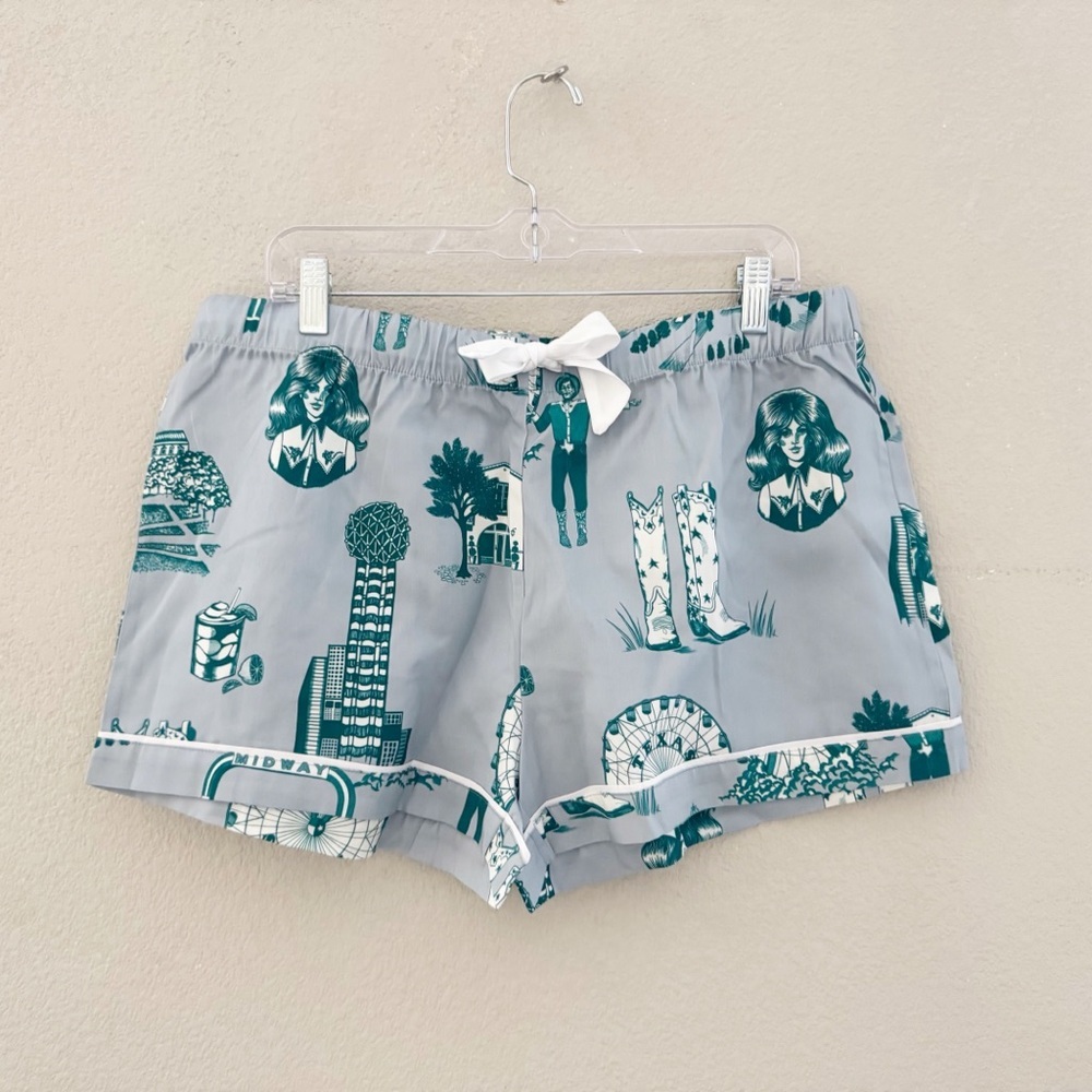 Katie Kime Dallas Toile Pajama Short Set Large Cotton Sleepwear Lounge Classic - Picture 11 of 14